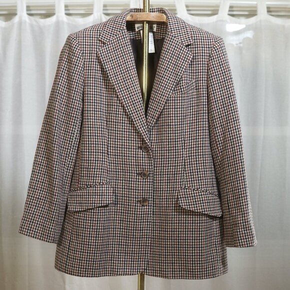 Vintage 90s White Stag Micro Houndstooth Wool Blazer - Picture 2 of 7
